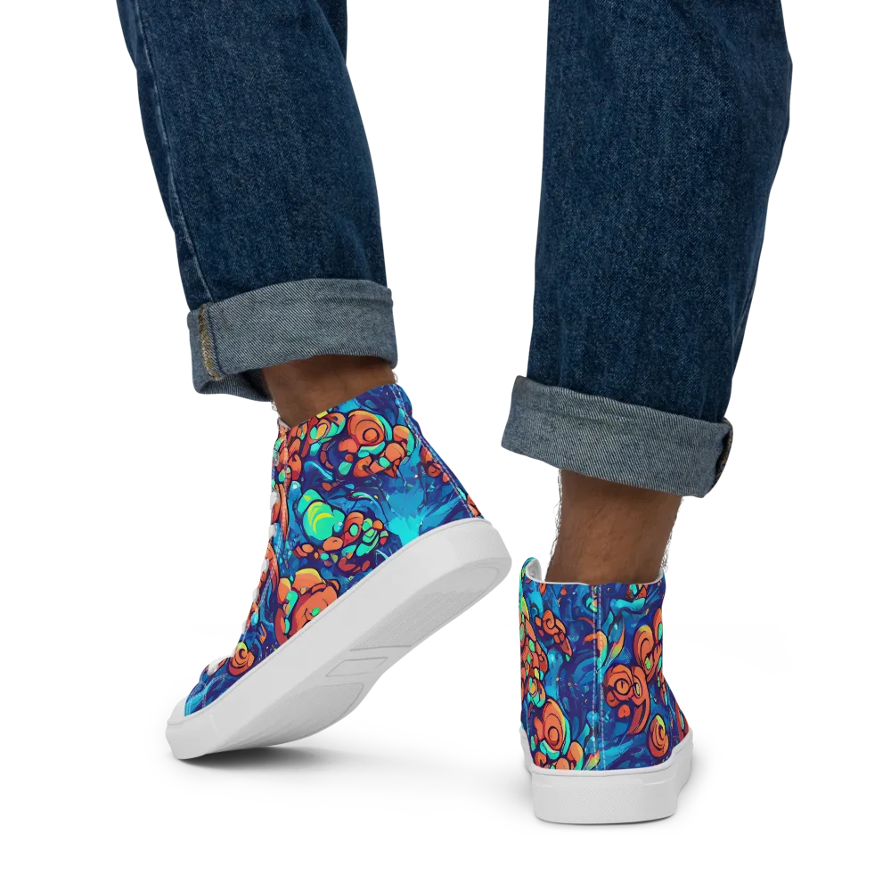 Vivid Submersion on Men's High Top Canvas Shoes — Back