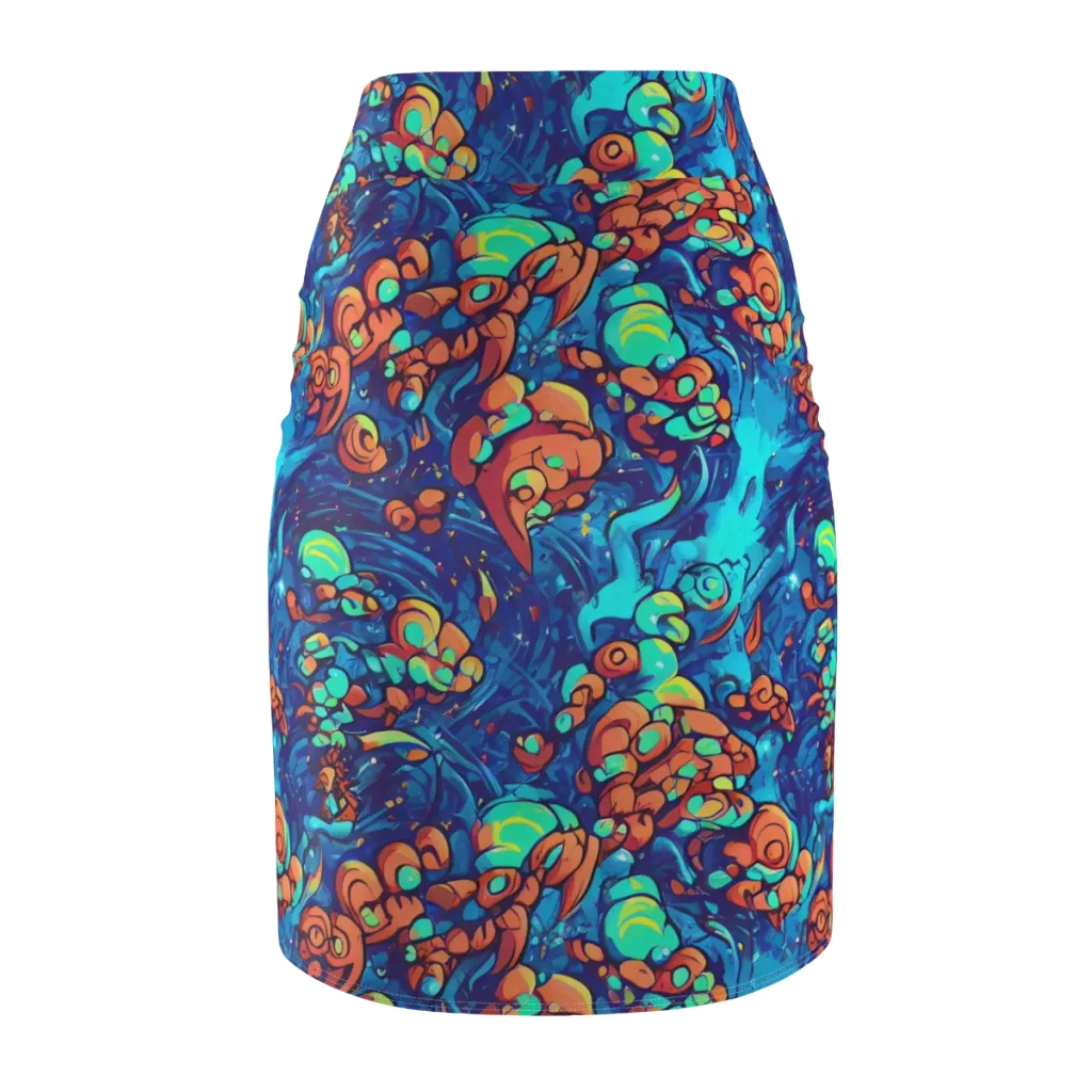 Vivid Submersion on Pencil Skirt — Back