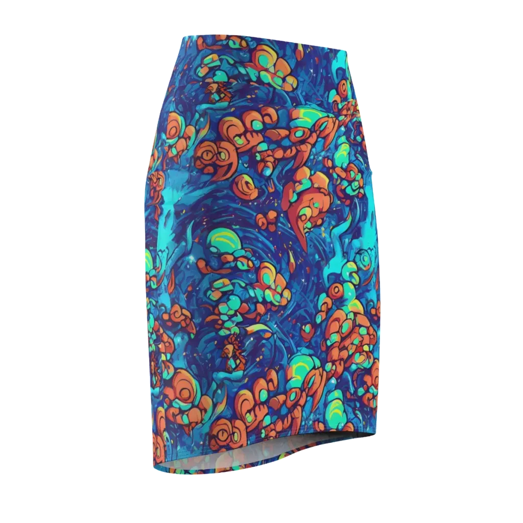 Vivid Submersion on Pencil Skirt — Front Side