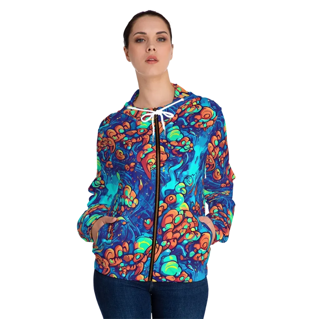 Vivid Submersion on Women's Full-Zip Hoodie — Front On Person