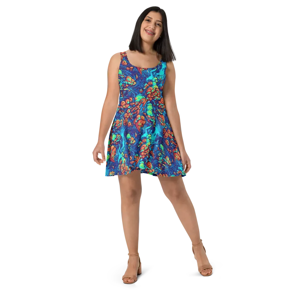 Vivid Submersion on Skater Dress — Front