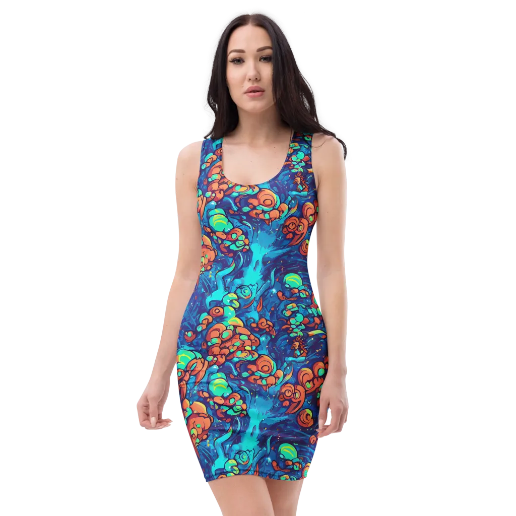 Vivid Submersion on Bodycon Dress — Front