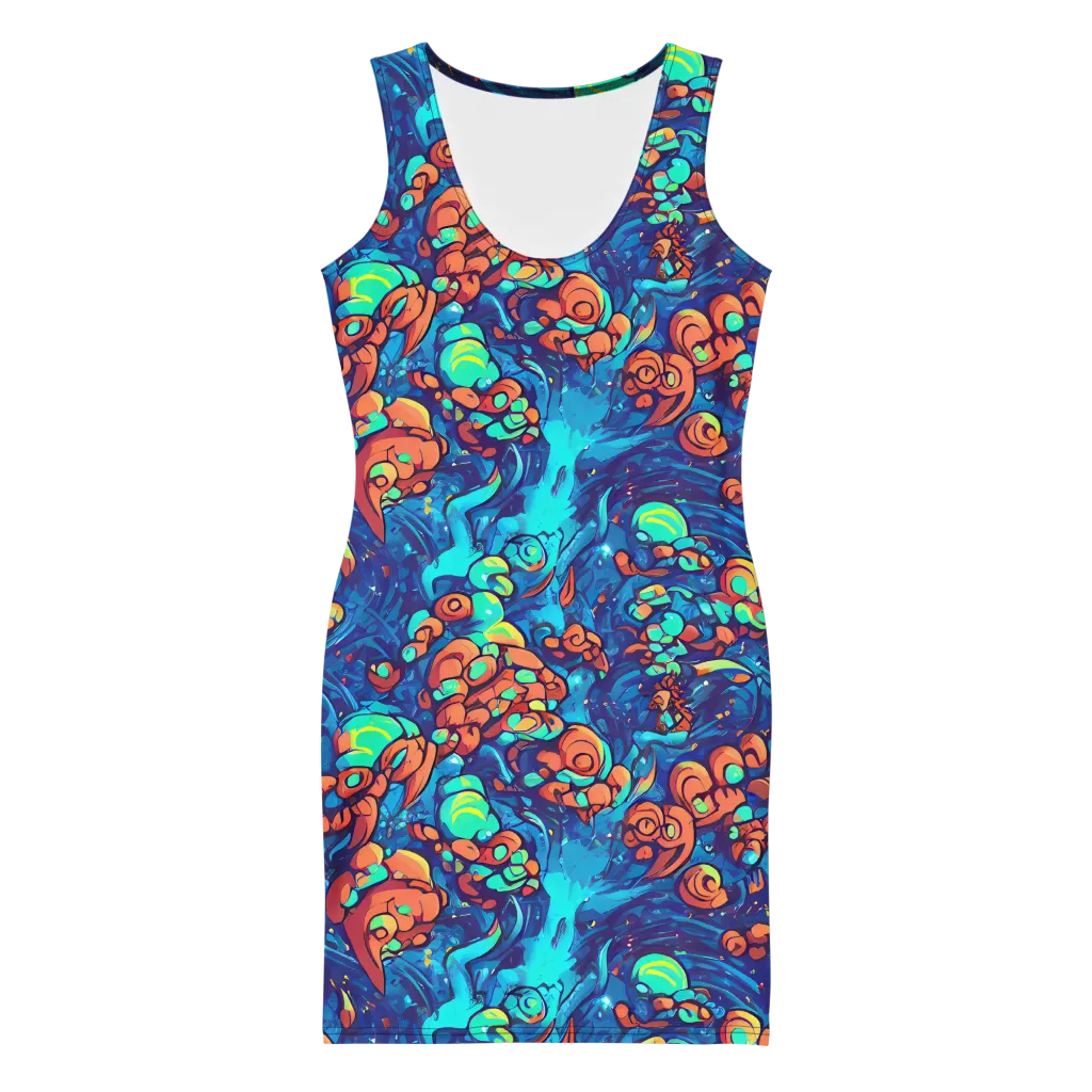Vivid Submersion on Bodycon Dress — Front