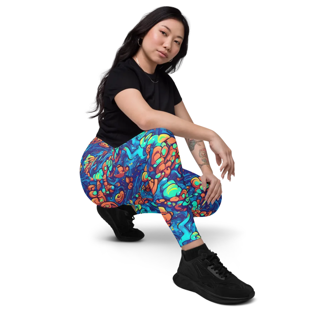 Vivid Submersion on Leggings with Pockets — Right Front