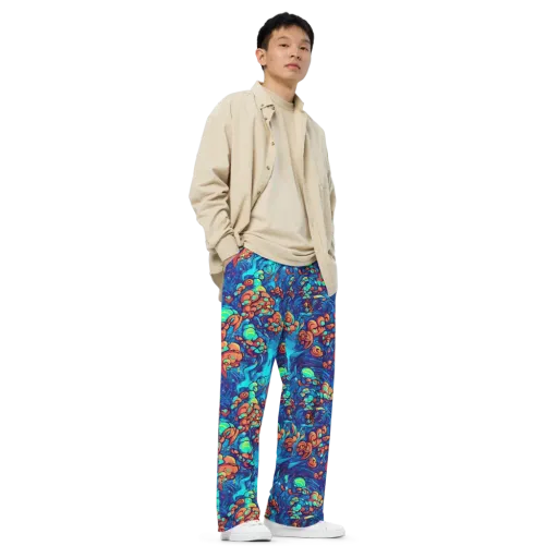 Vivid Submersion on a Wide-Leg Pants