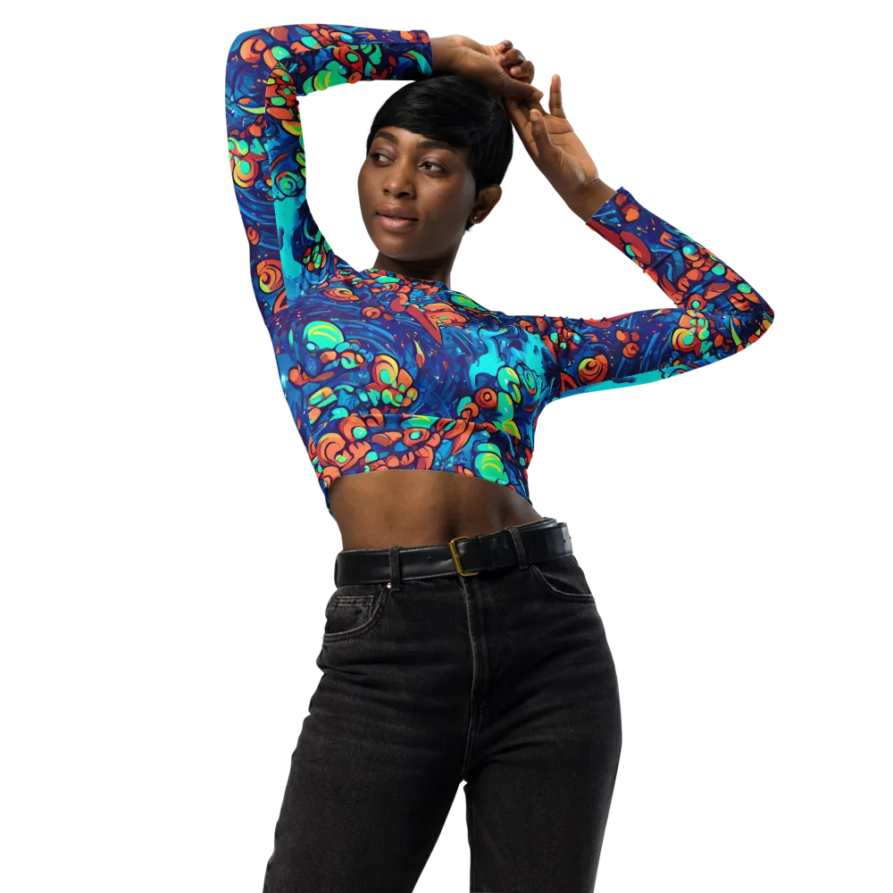 Vivid Submersion on Long Sleeve Crop Top — Front