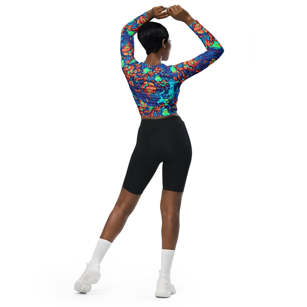 Vivid Submersion on Long Sleeve Crop Top — Back