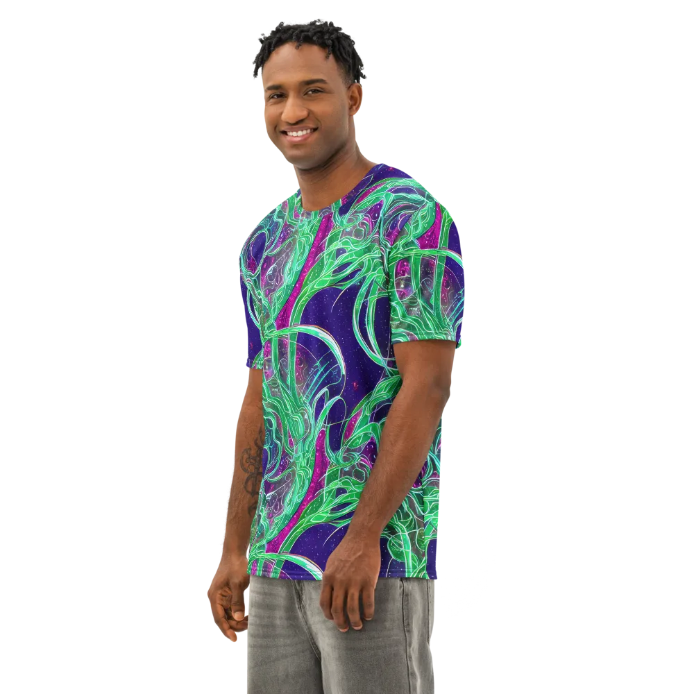Emerald Starflow on Men's Cotton Crew Neck T-Shirt — Left Front
