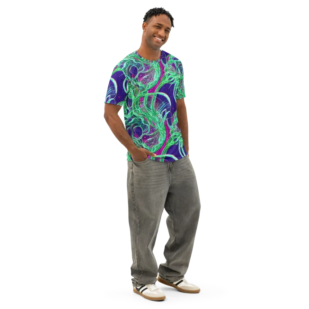 Emerald Starflow on Men's Cotton Crew Neck T-Shirt — Right Front