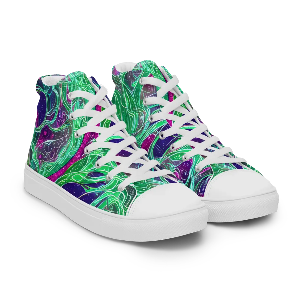 Emerald Starflow on Men's High Top Canvas Shoes — Right Front