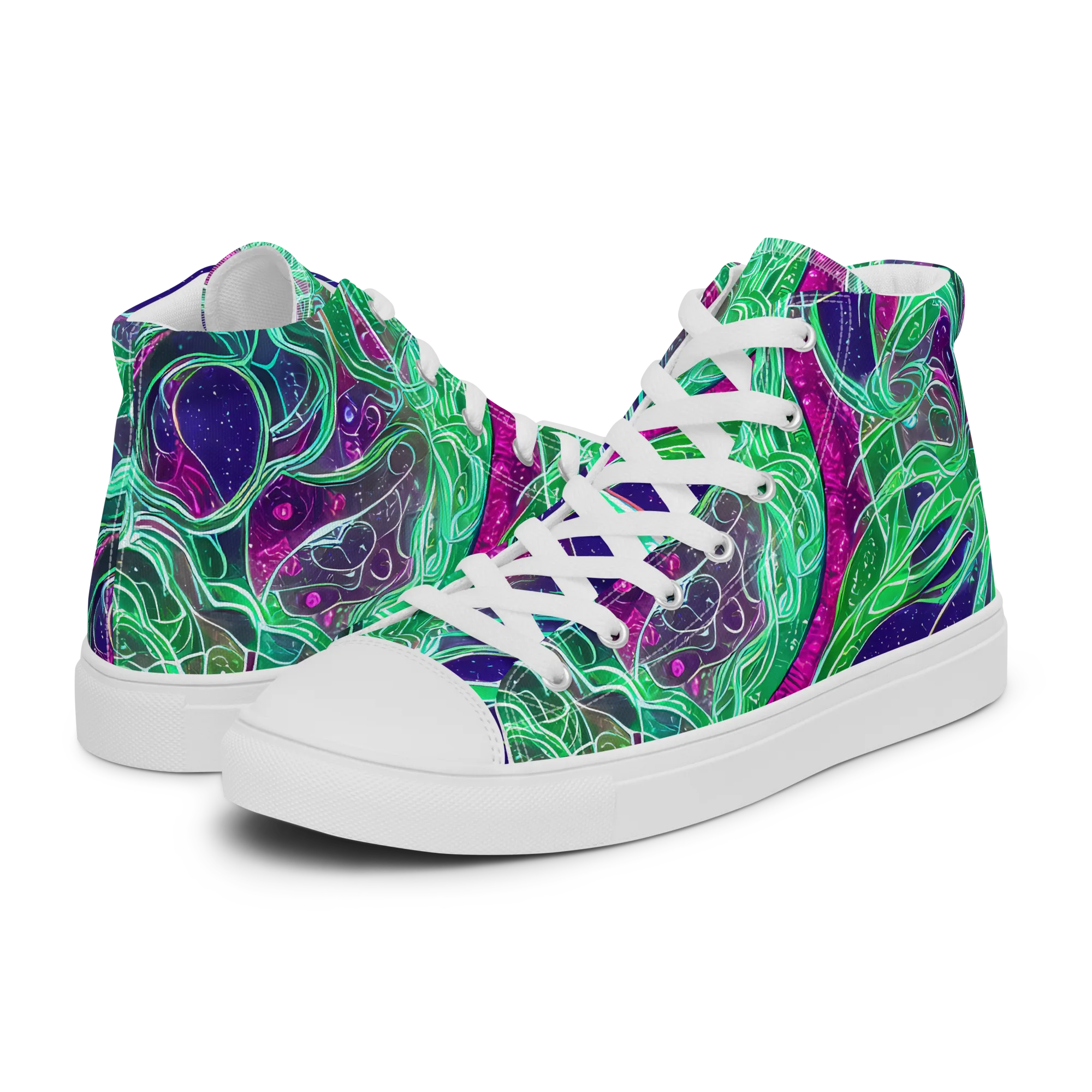 Emerald Starflow on Men's High Top Canvas Shoes — Left