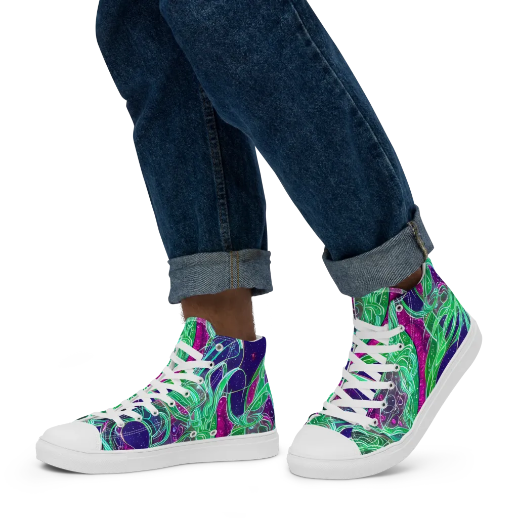 Emerald Starflow on Men's High Top Canvas Shoes — Left