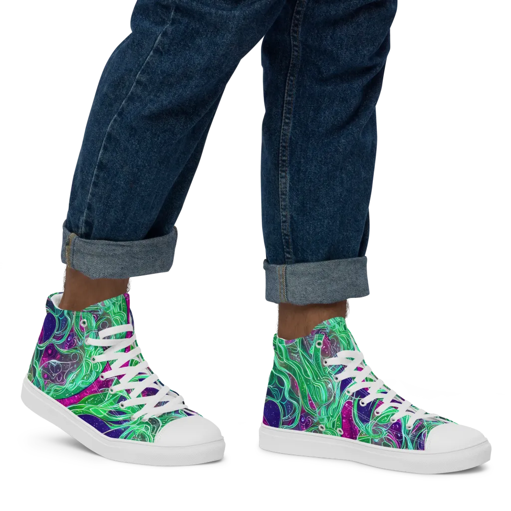 Emerald Starflow on Men's High Top Canvas Shoes — Right