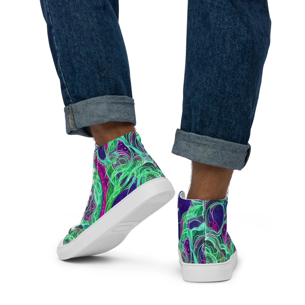 Emerald Starflow on Men's High Top Canvas Shoes — Back