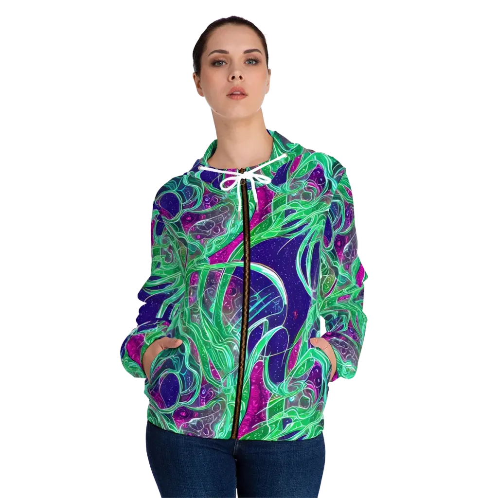 Emerald Starflow on Women's Full-Zip Hoodie — Front On Person