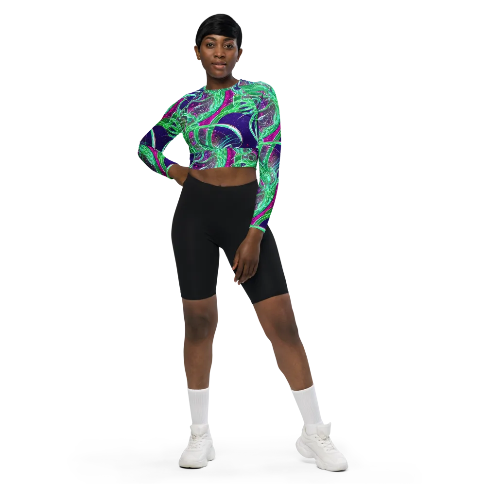 Emerald Starflow on Long Sleeve Crop Top — Front