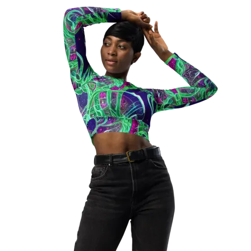 Emerald Starflow on a Long Sleeve Crop Top