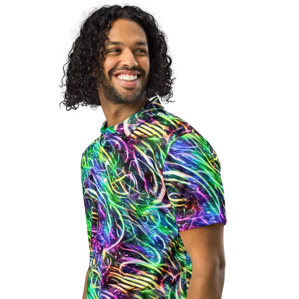Nightglow Waves on Men's Slim Fit Polo Shirt — Left Front