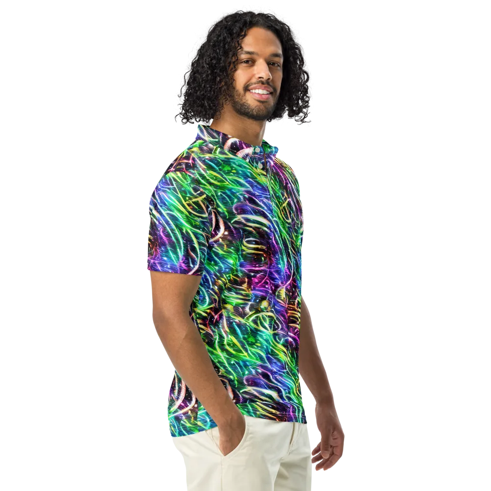 Nightglow Waves on Men's Slim Fit Polo Shirt — Right Front