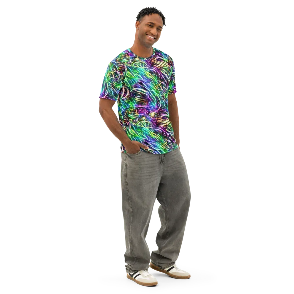 Nightglow Waves on Men's Cotton Crew Neck T-Shirt — Right Front