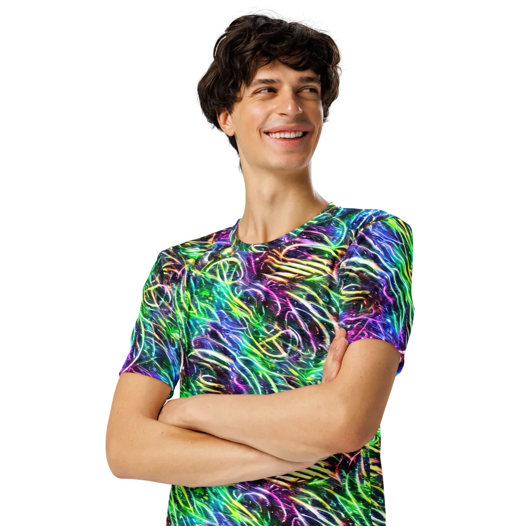 Nightglow Waves on Men's Crew Neck T-Shirt — Left Front