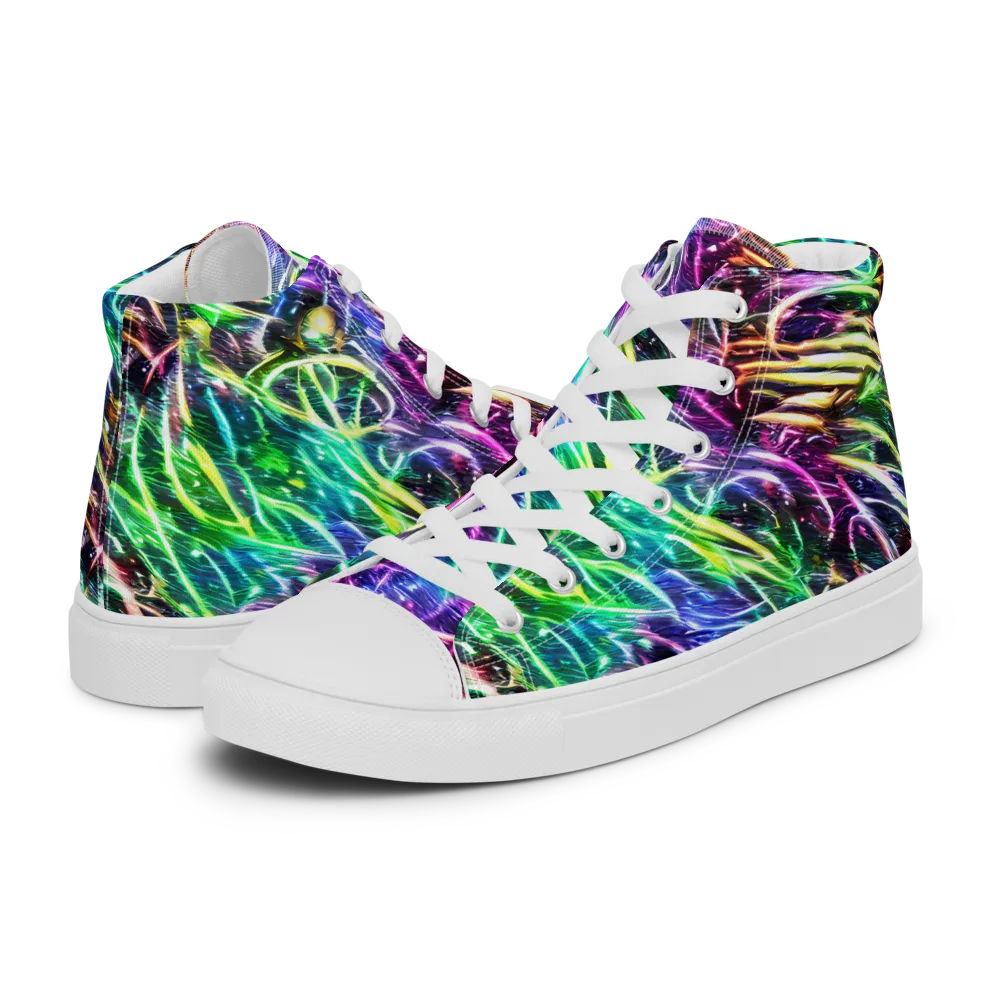Nightglow Waves on Men's High Top Canvas Shoes — Left