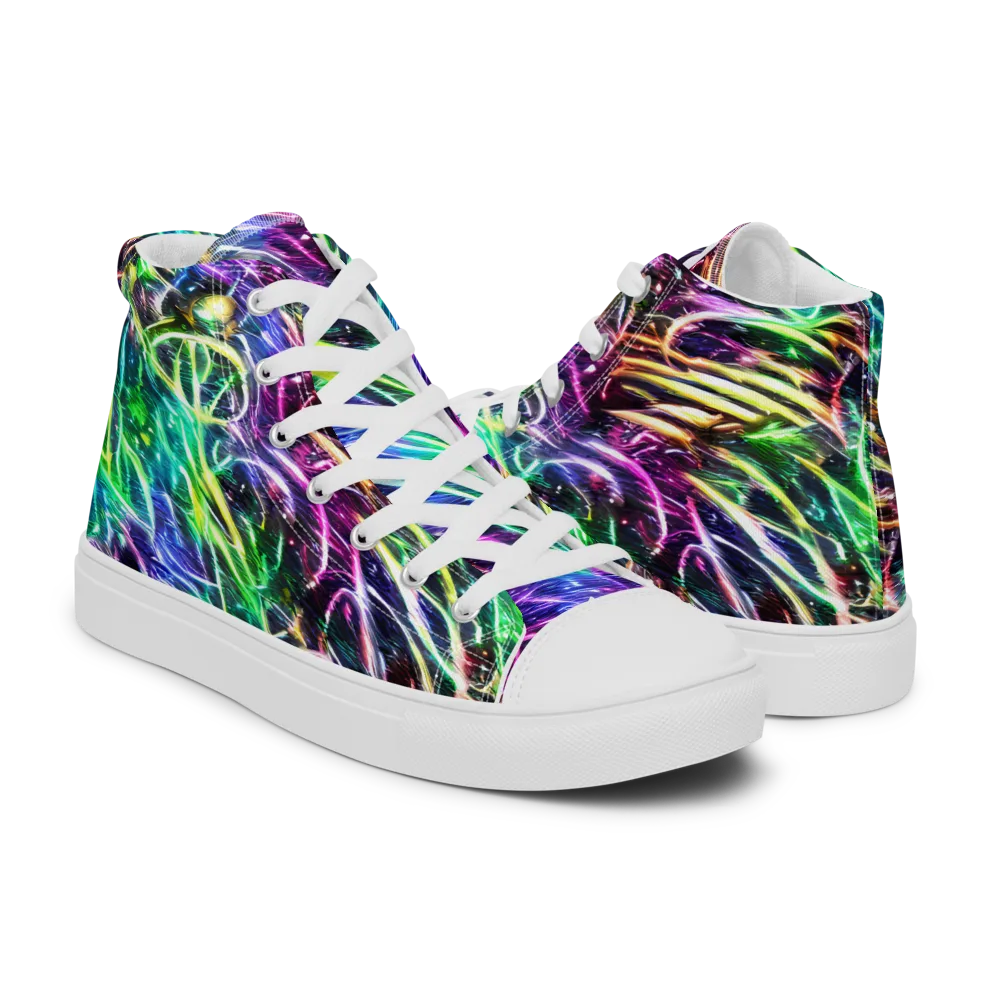 Nightglow Waves on Men's High Top Canvas Shoes — Right