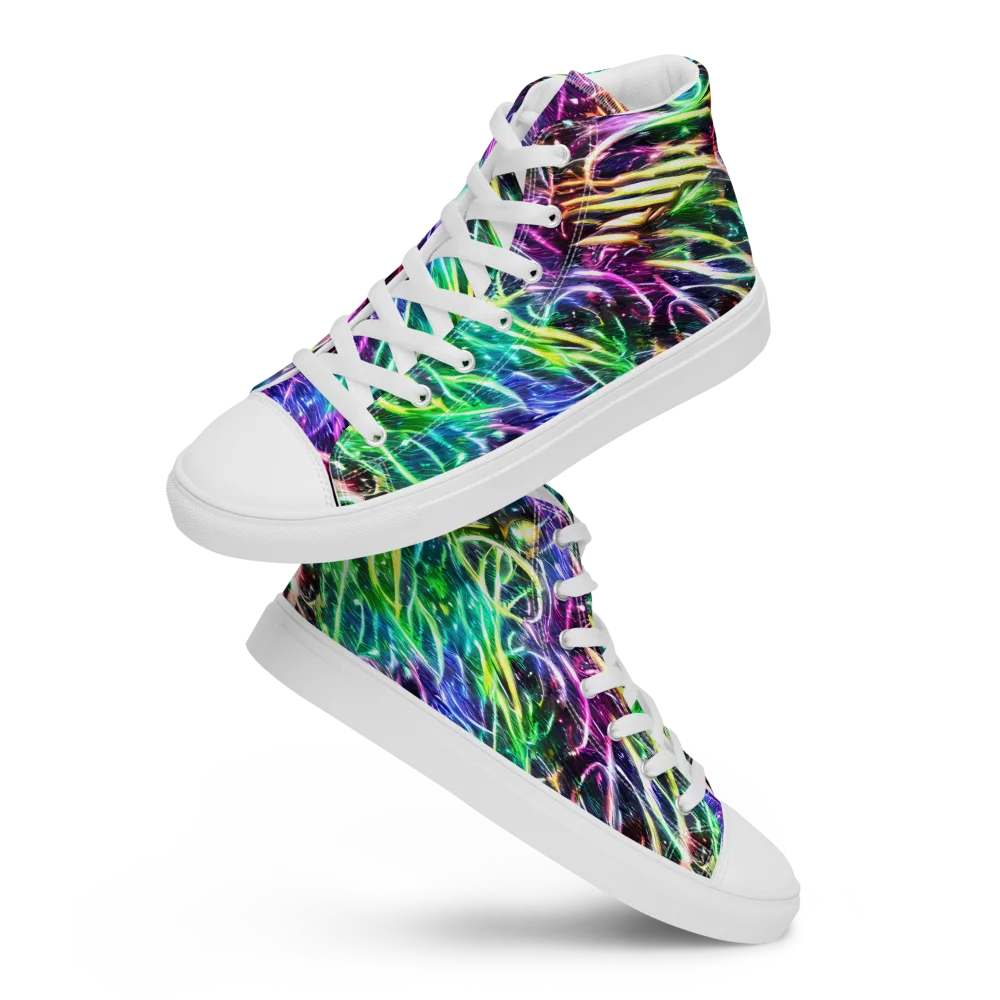Nightglow Waves on Men's High Top Canvas Shoes — Front