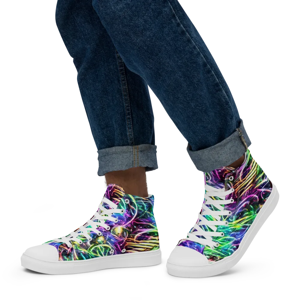 Nightglow Waves on Men's High Top Canvas Shoes — Left