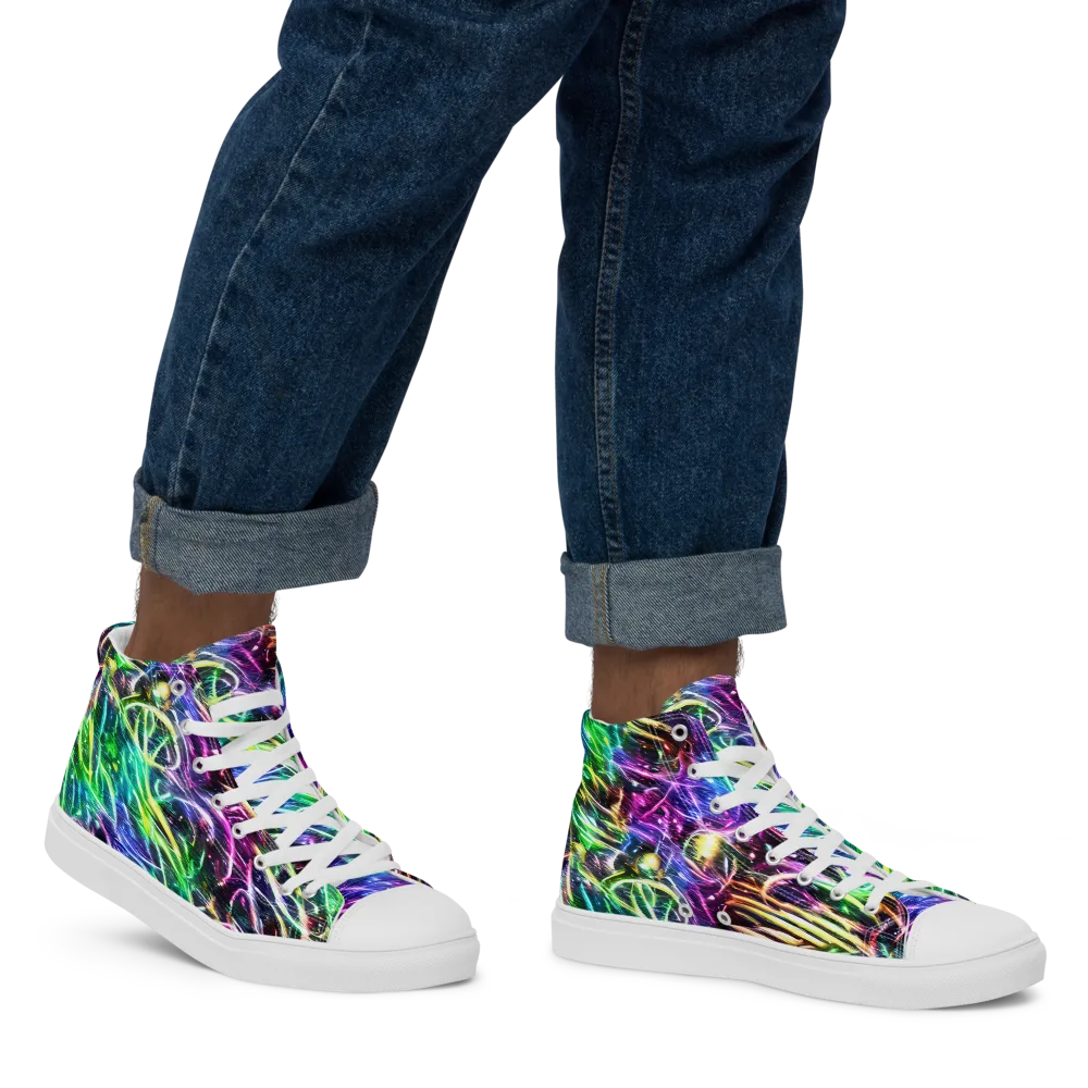 Nightglow Waves on Men's High Top Canvas Shoes — Right
