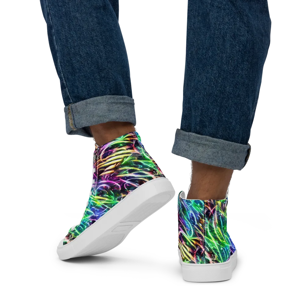 Nightglow Waves on Men's High Top Canvas Shoes — Back