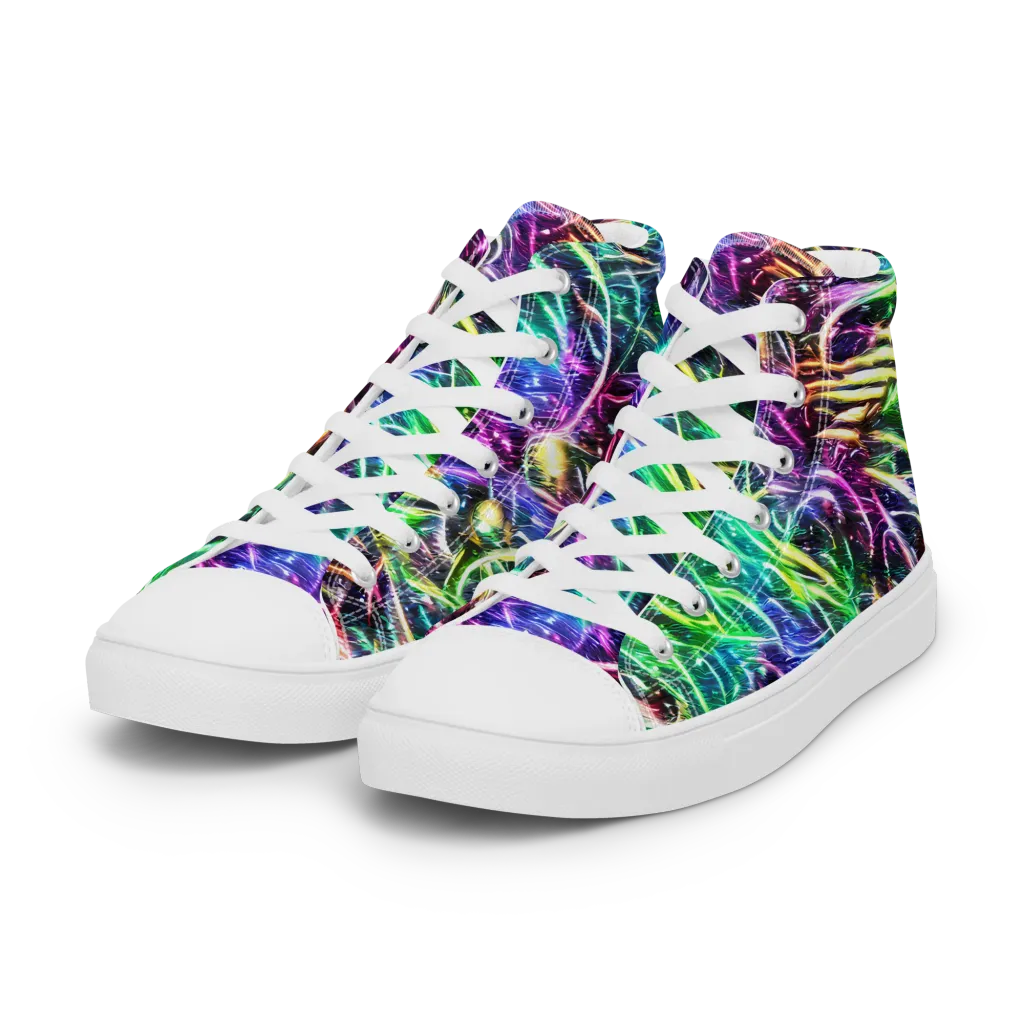 Nightglow Waves on Women's High Top Canvas Shoes — Left Front