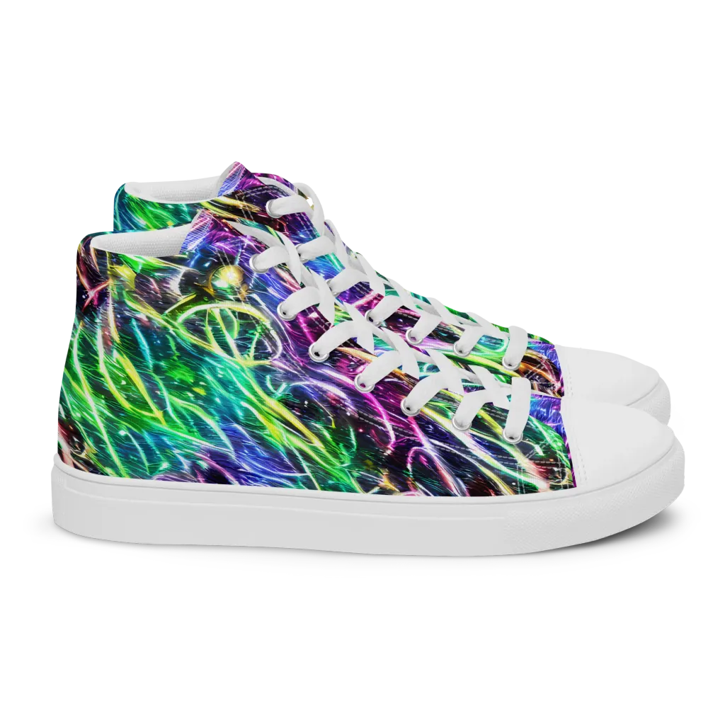 Nightglow Waves on Women's High Top Canvas Shoes — Right