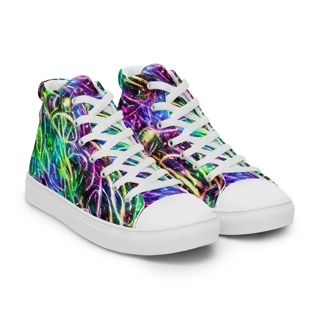 Nightglow Waves on Women's High Top Canvas Shoes — Right Front