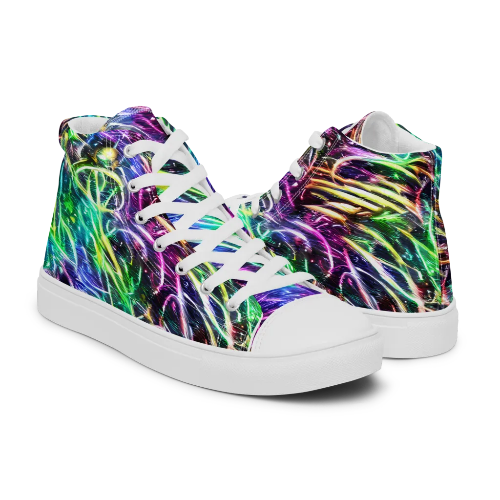 Nightglow Waves on Women's High Top Canvas Shoes — Right