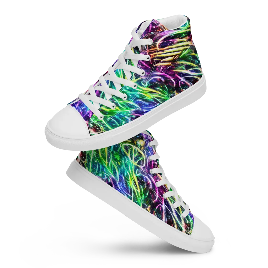 Nightglow Waves on Women's High Top Canvas Shoes — Front