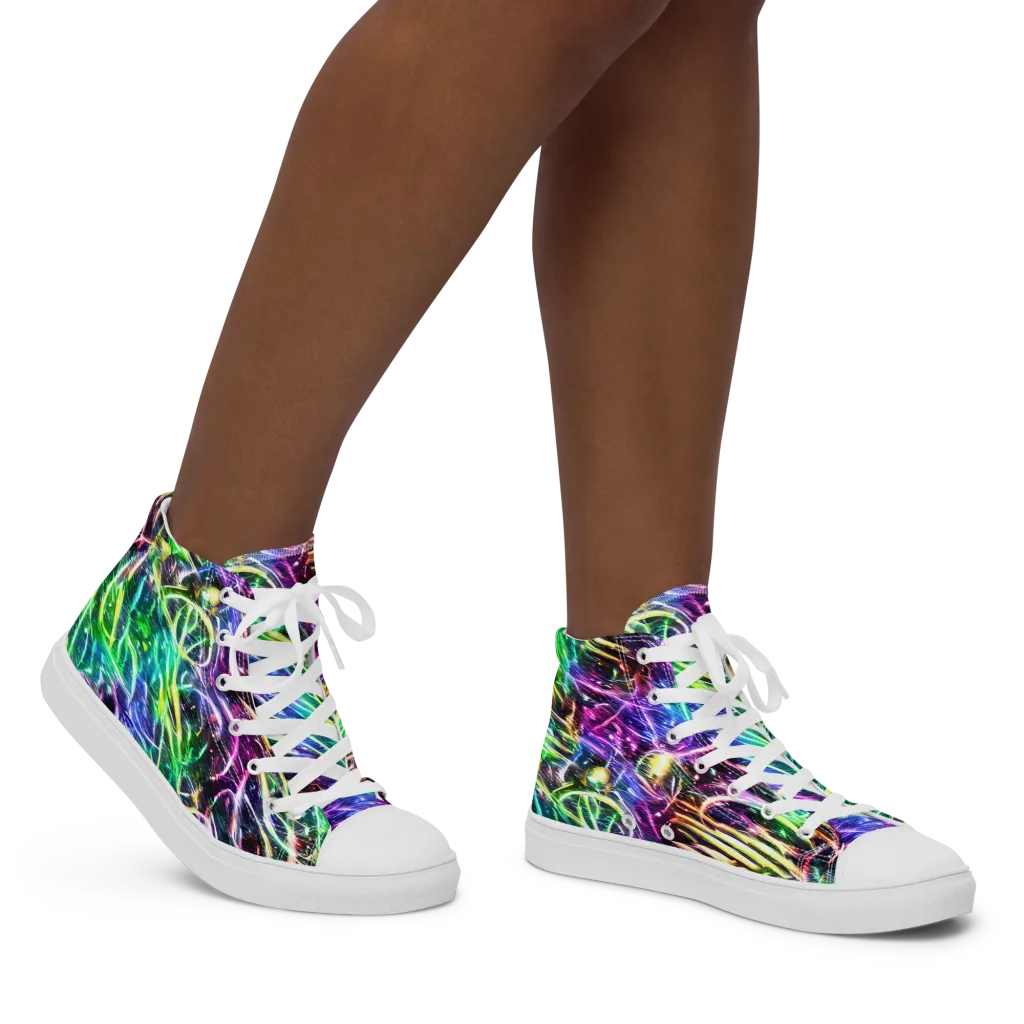 Nightglow Waves on Women's High Top Canvas Shoes — Right