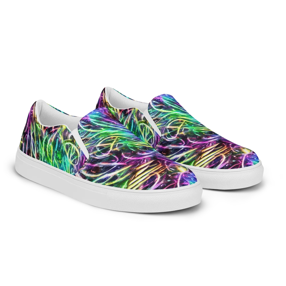 Nightglow Waves on Men's Slip-On Canvas Shoes — Right Front