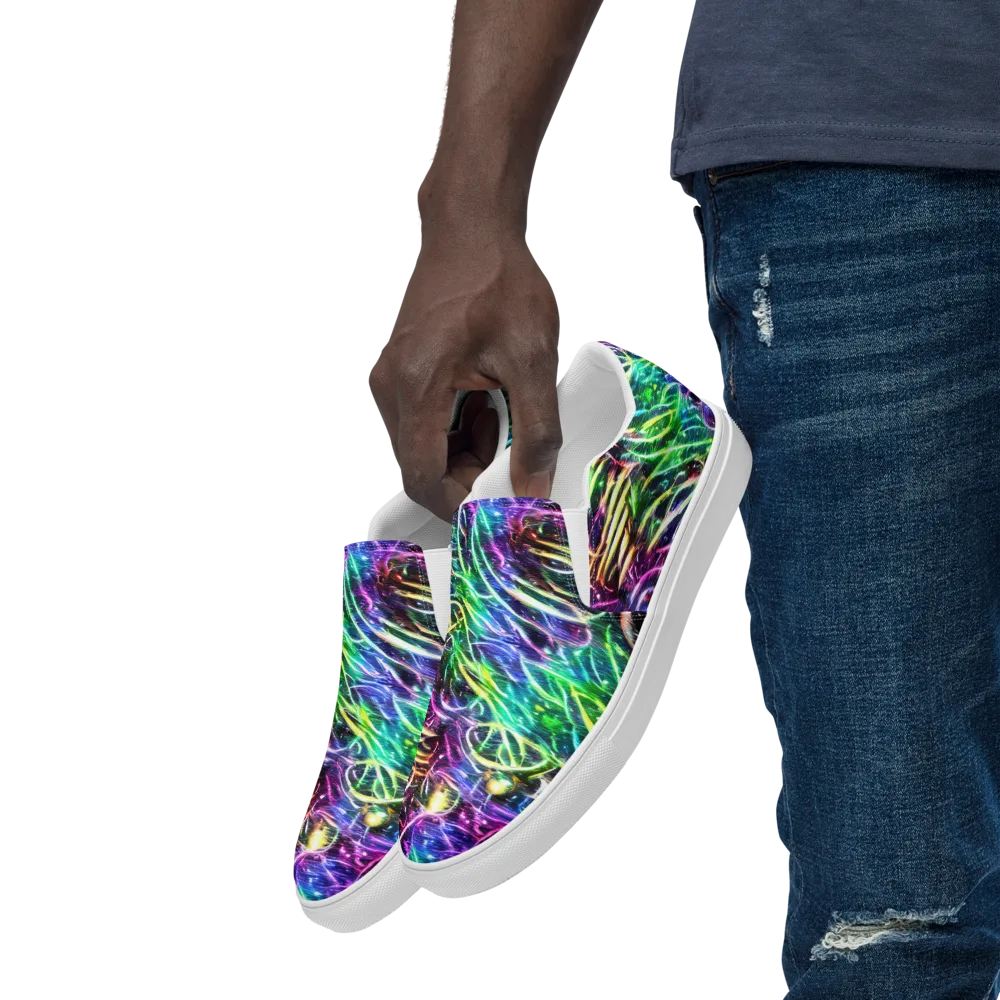 Nightglow Waves on Men's Slip-On Canvas Shoes — Left Front