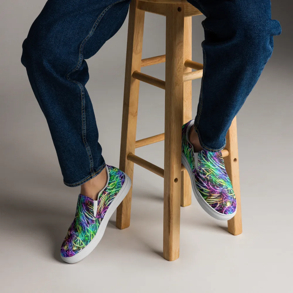 Nightglow Waves on Men's Slip-On Canvas Shoes — Front