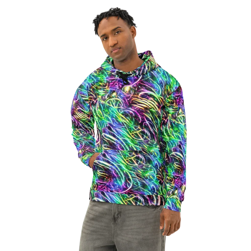 Nightglow Waves on Cotton Hoodie — Left Front