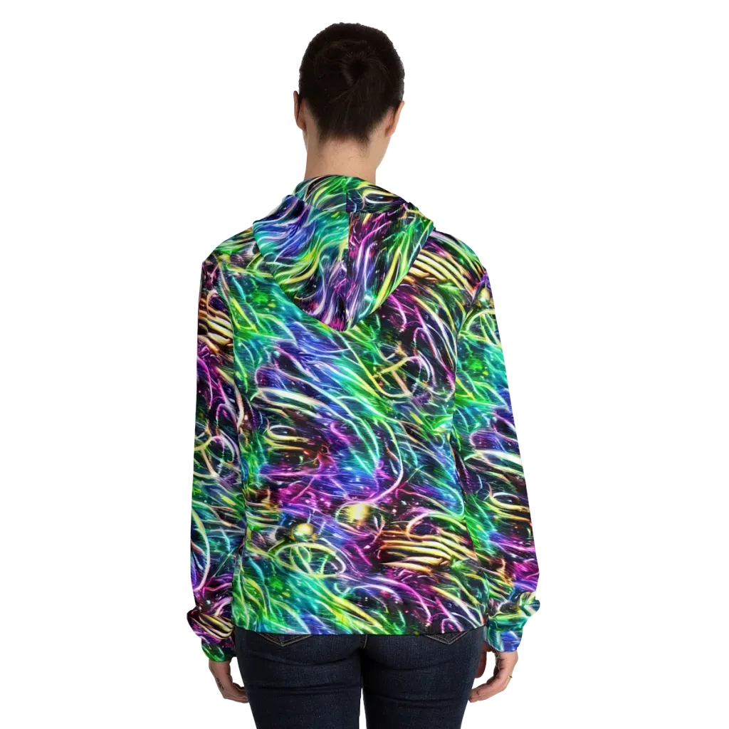 Nightglow Waves on Women's Full-Zip Hoodie — Back On Person