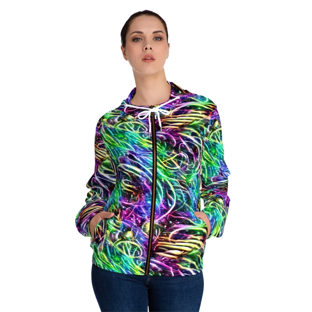 Nightglow Waves on Women's Full-Zip Hoodie — Front On Person