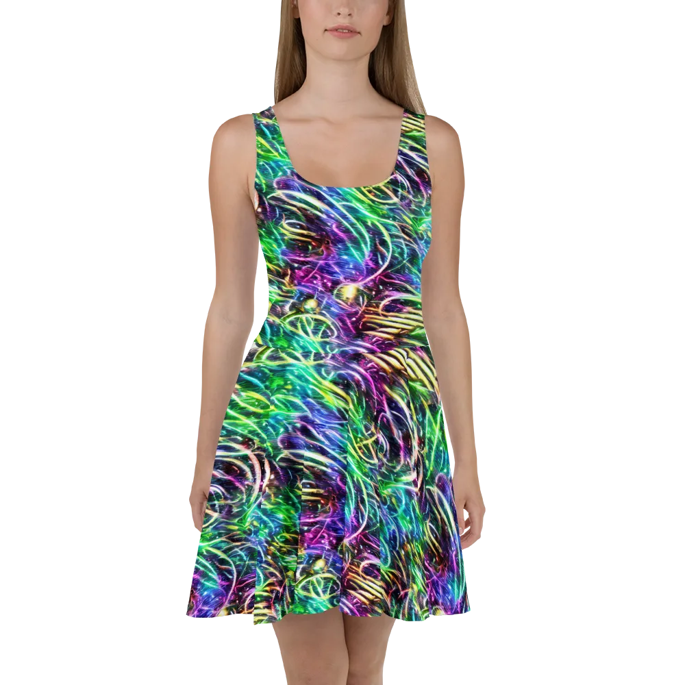 Nightglow Waves on Skater Dress — Front