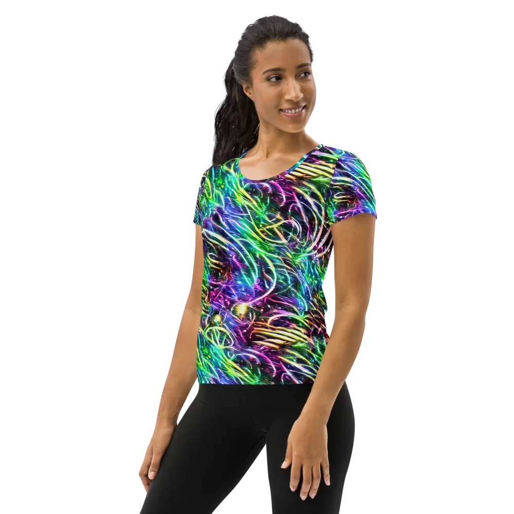 Nightglow Waves on Women's Athletic T-Shirt — Left