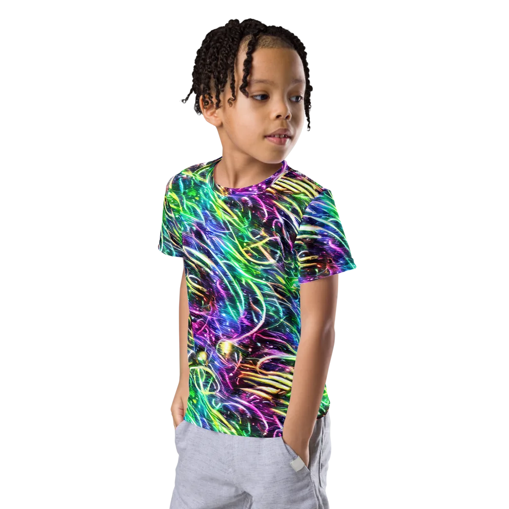 Nightglow Waves on Kids Crew Neck T-Shirt — Left Front