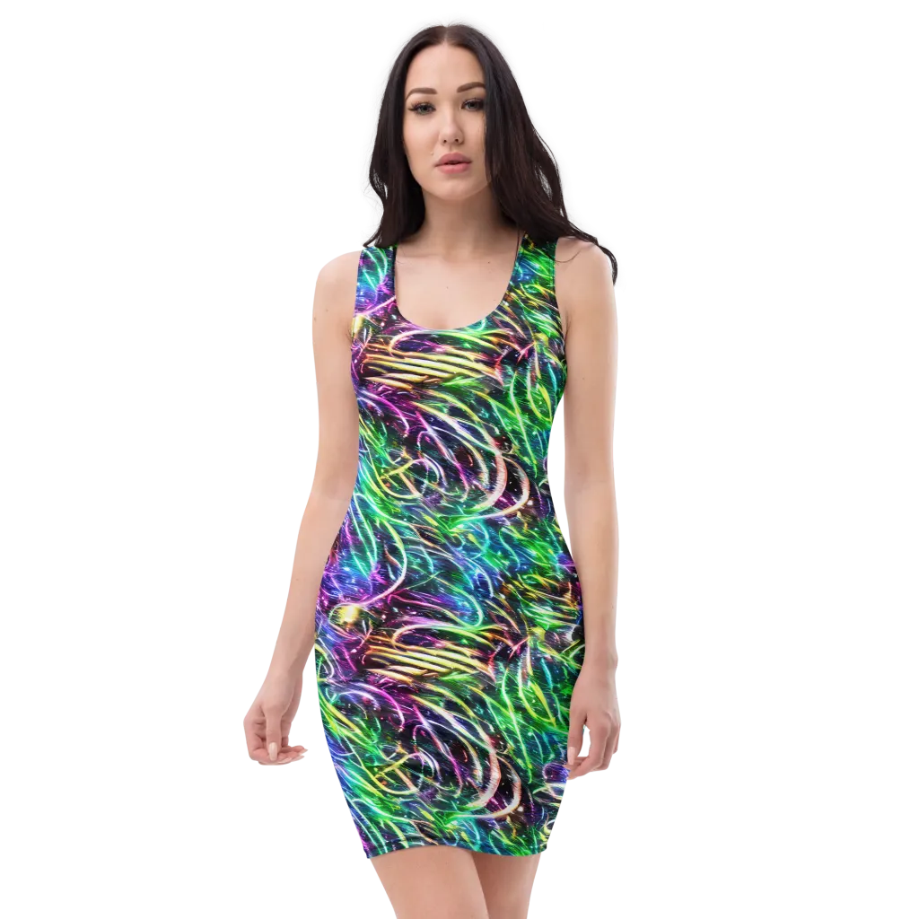 Nightglow Waves on Bodycon Dress — Front