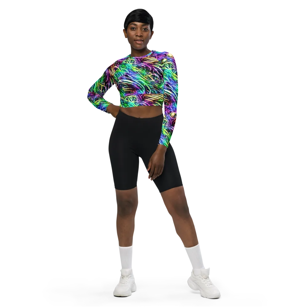 Nightglow Waves on Long Sleeve Crop Top — Front