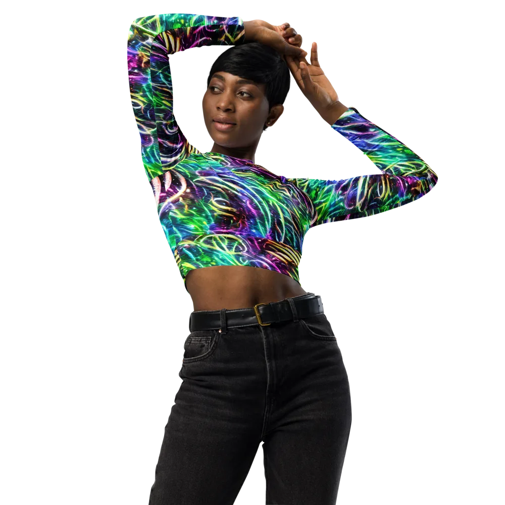 Nightglow Waves on Long Sleeve Crop Top — Front