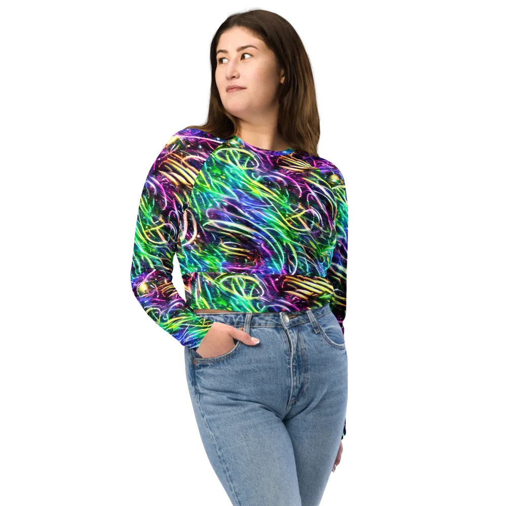 Nightglow Waves on Long Sleeve Crop Top — Front